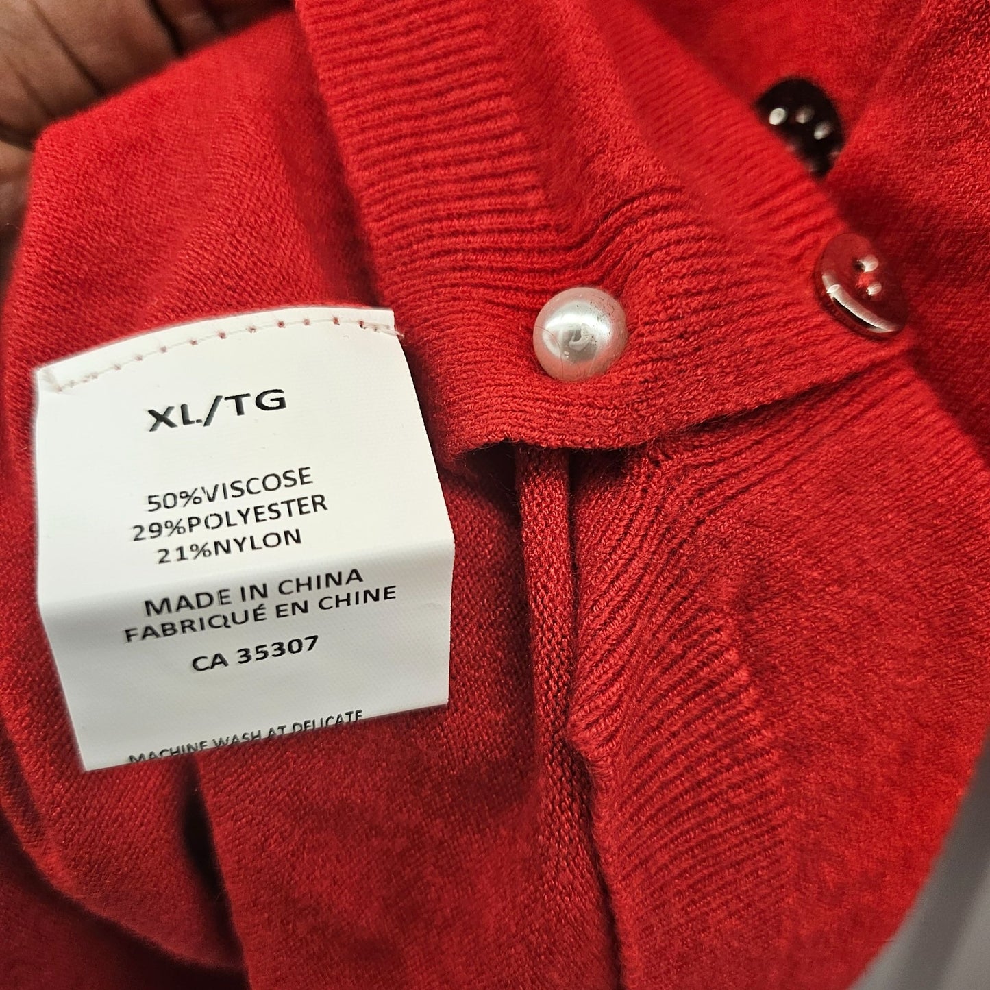Gca Red Long-Sleeve Polka Dot Sweater With Pockets & Decorative Buttons