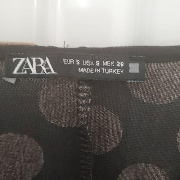 Zara Polka Dot Velvet Vneck Long Sleeve Blouse