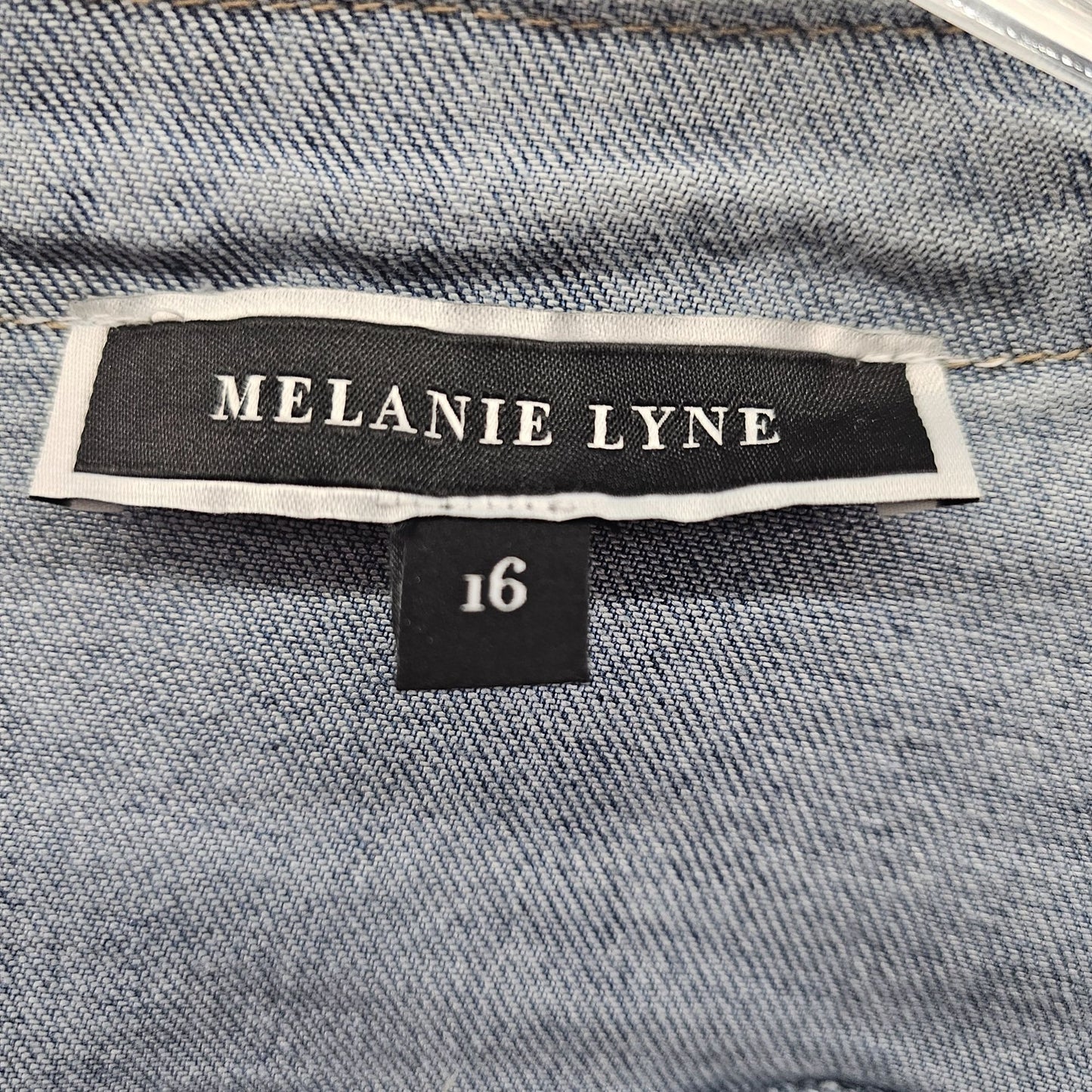 Melanie Lyne Embellished Denim Open Front Bejeweled Jacket