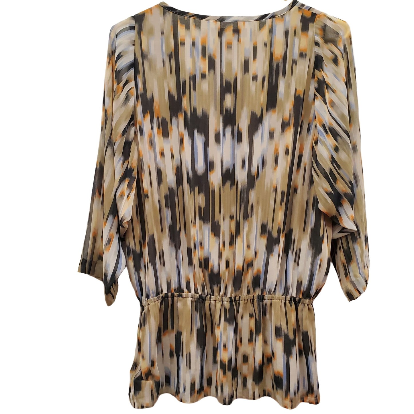 Ellen Tracy Pattern Tie Front Gather Waist Blouse