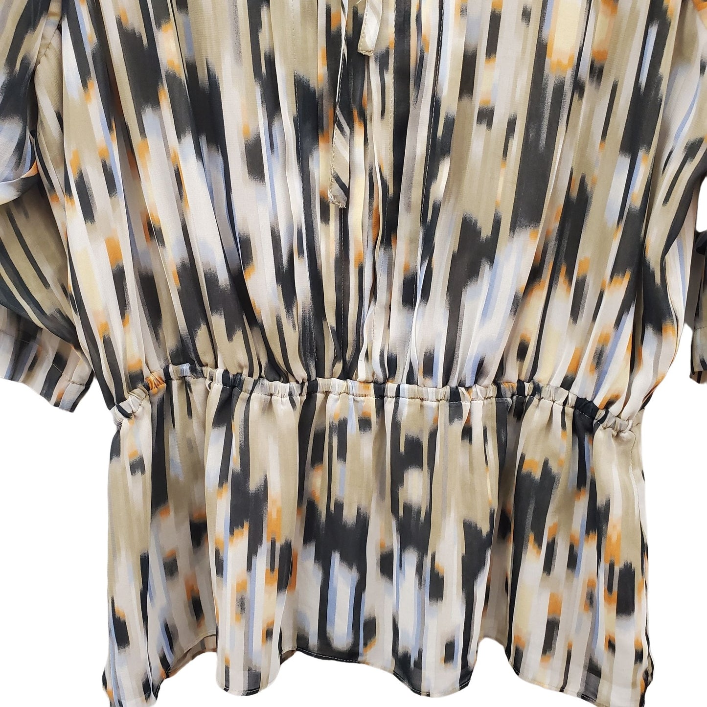 Ellen Tracy Pattern Tie Front Gather Waist Blouse