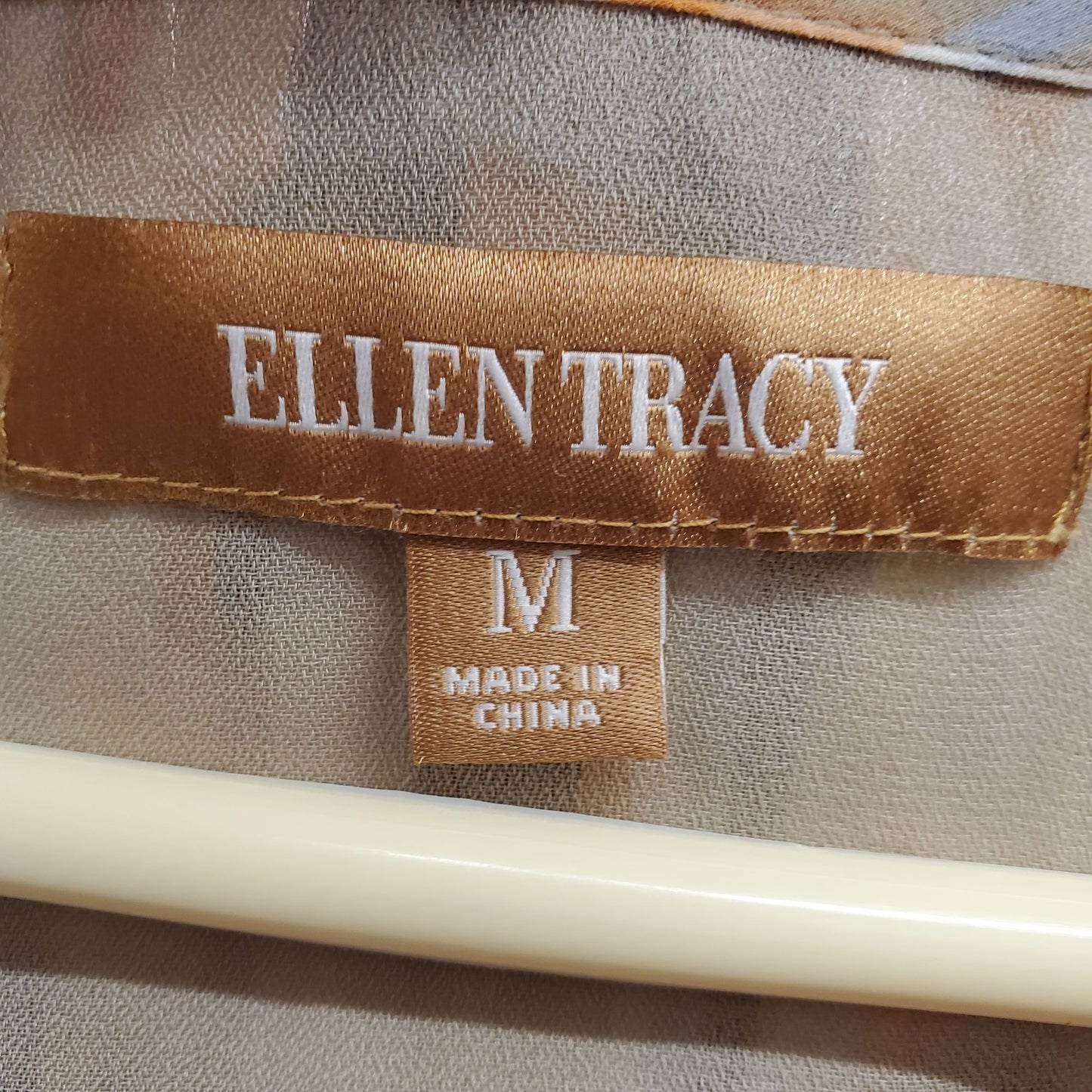 Ellen Tracy Pattern Tie Front Gather Waist Blouse