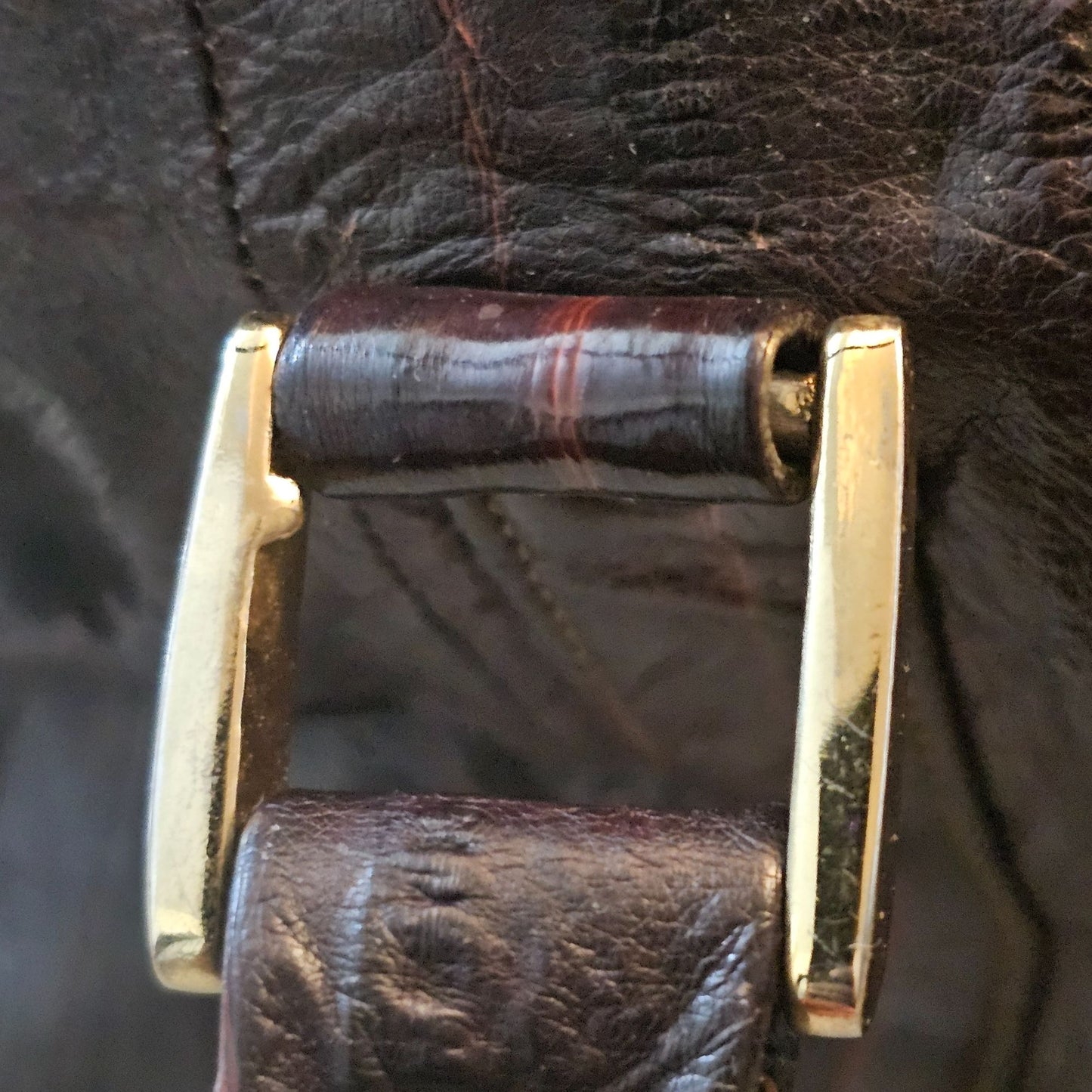 Vintage Eel Skin Genuine Leather Brown Handbag With Double Handles & Zip Closure