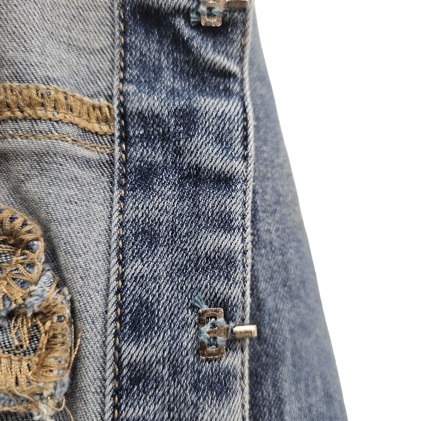 Melanie Lyne Embellished Denim Open Front Bejeweled Jacket