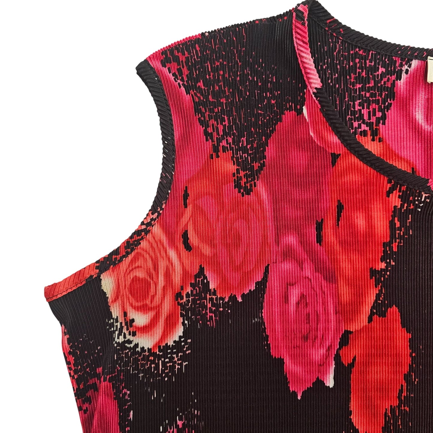 1990s Vintage Laura Plus Womens Sleeveless Top 1X Black & Pink Floral Print Polyester