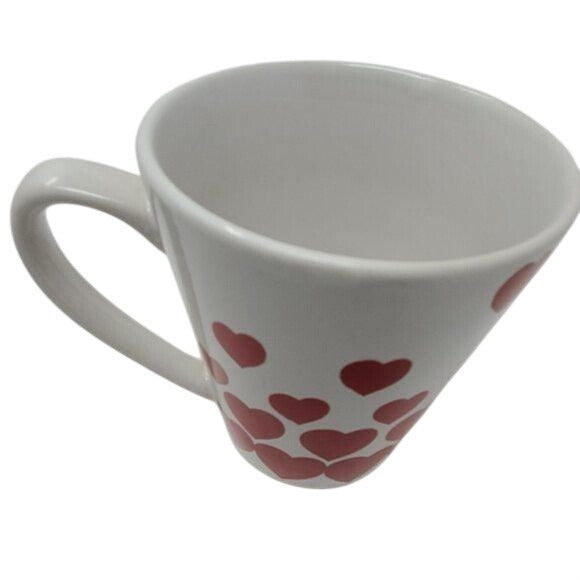 Heart-Patterned Ceramic Mug In White & Red