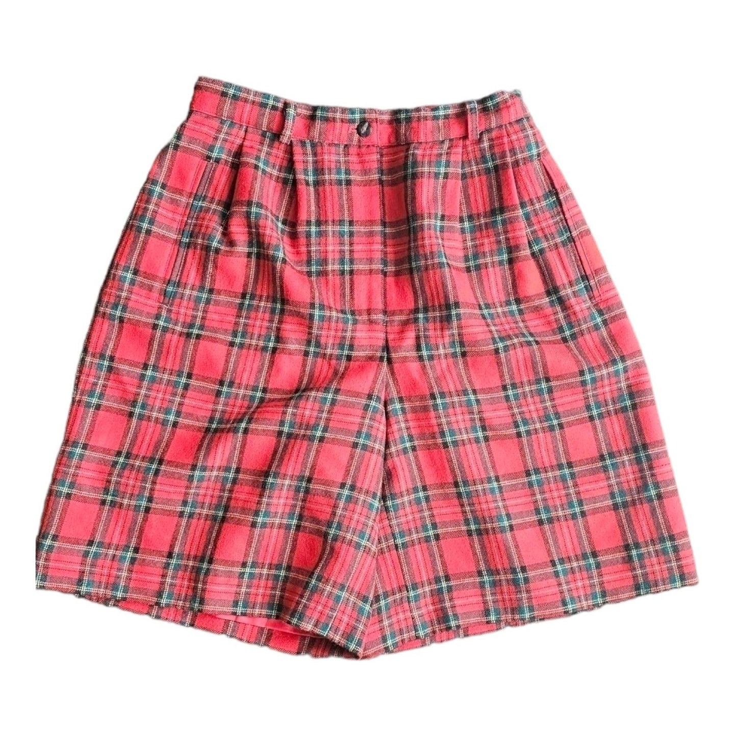 Vintage Amanda Smith Pure Wool Red Tartan Plaid Casual Shorts