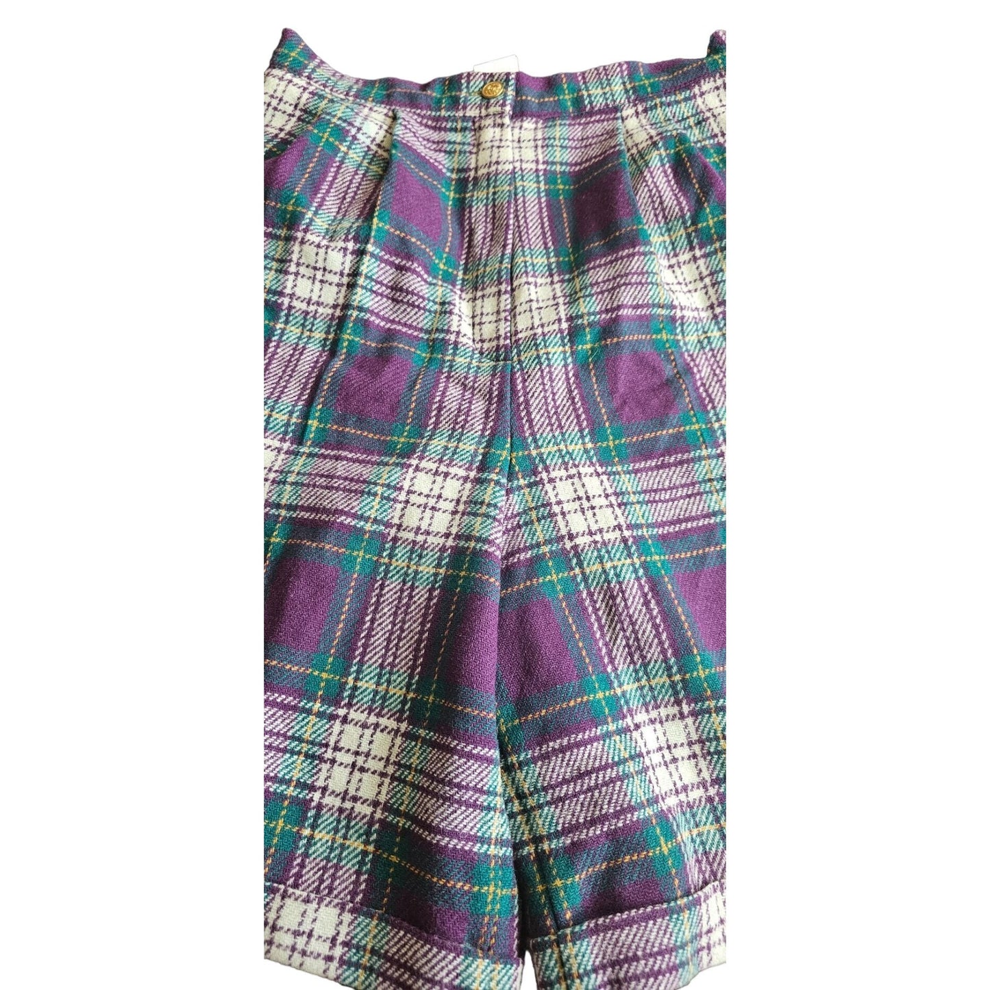 Vintage That's Me Wool Blend Purple & Green Tartan Plaid Casual Shorts