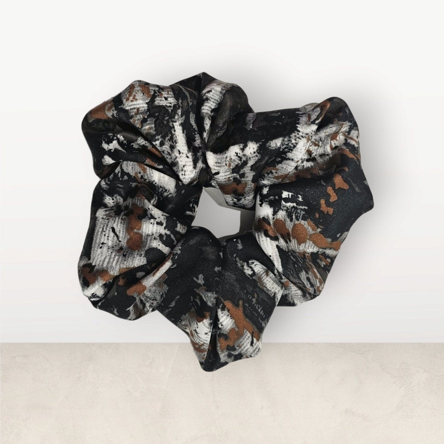 Handmade Renée Elegant Satin Print Scrunchie | Soft large acrunchie for an elegant, eye-catching look