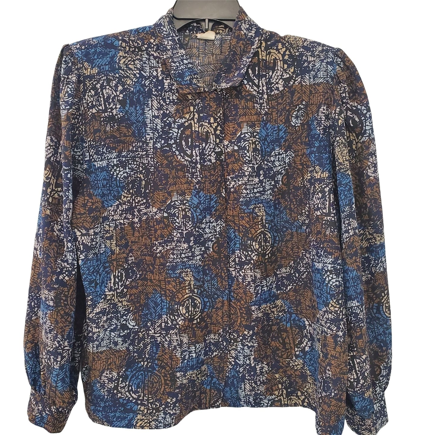 Vintage Elite multi-print  pattern relaxed Long Sleeve Blouse