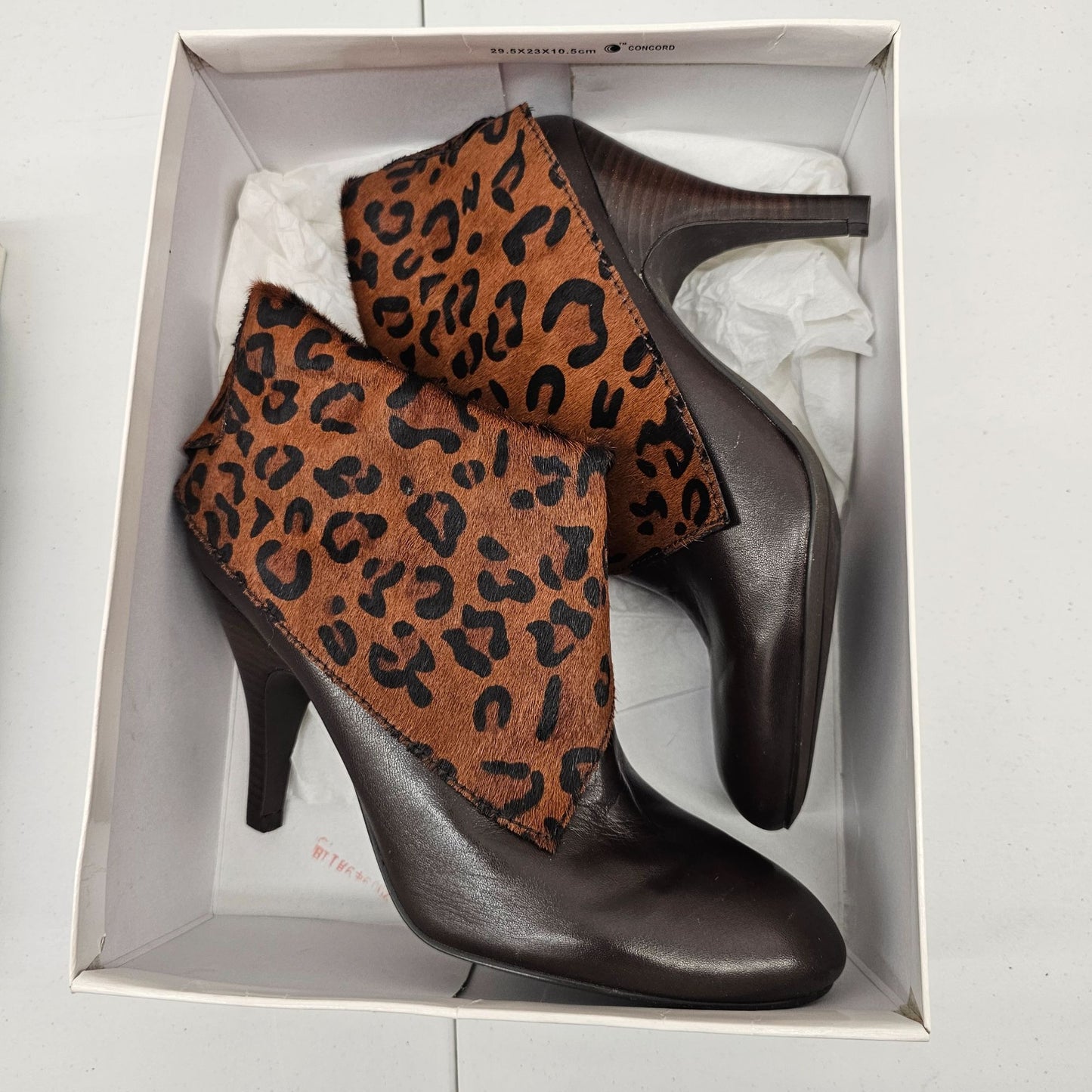 Nine West Women's Nwzelman Brown Leather, Fur & Leopard Print Ankle Boots Size 10M