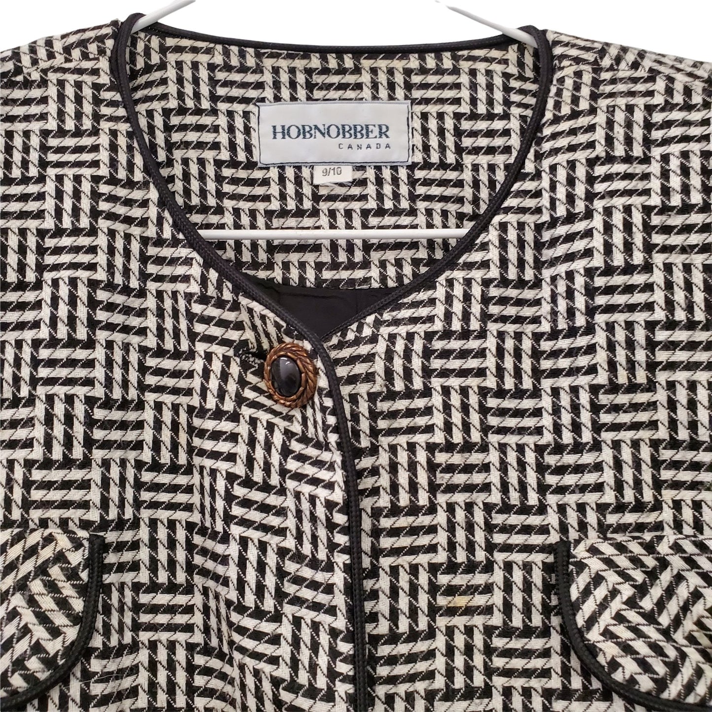 Vintage Hobnobber Plaid Houndstooth Style Pattern Padded Shoulder Blazer