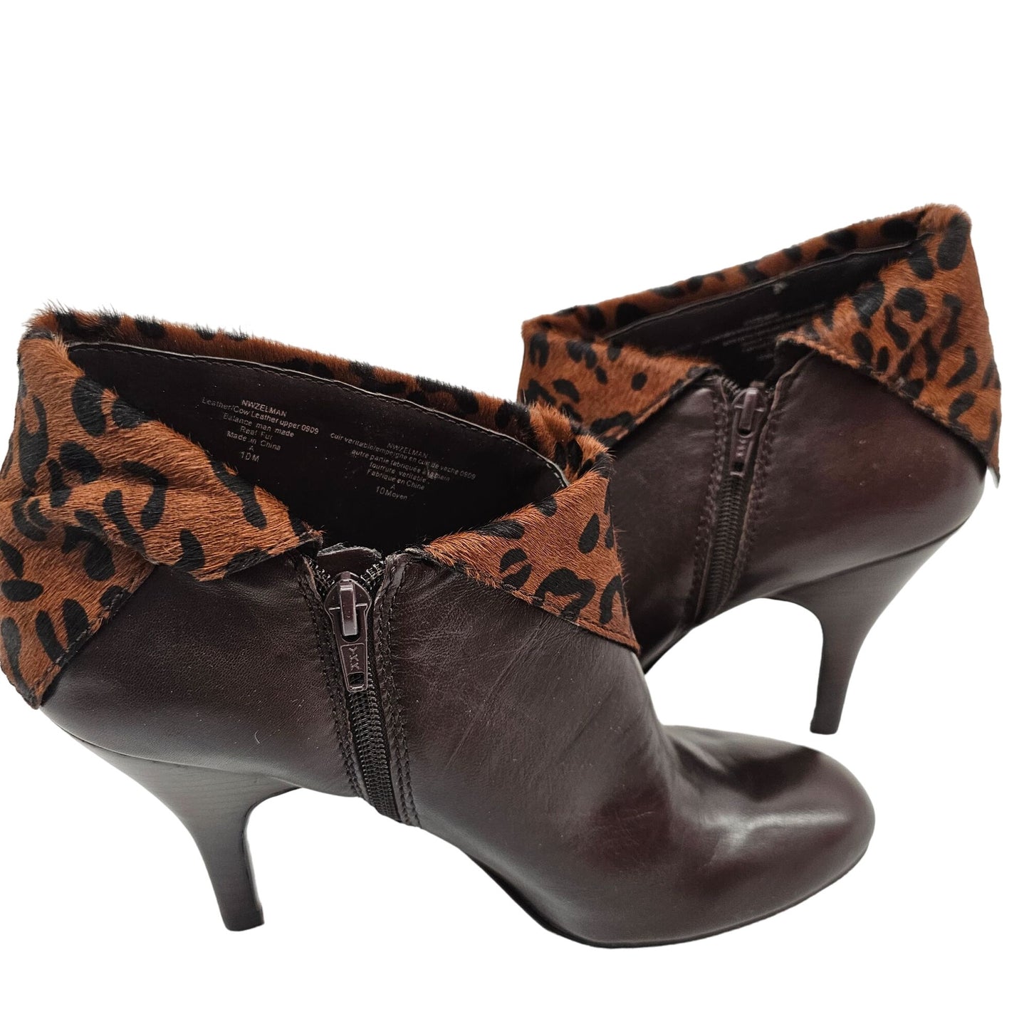 Nine West Women's Nwzelman Brown Leather, Fur & Leopard Print Ankle Boots Size 10M