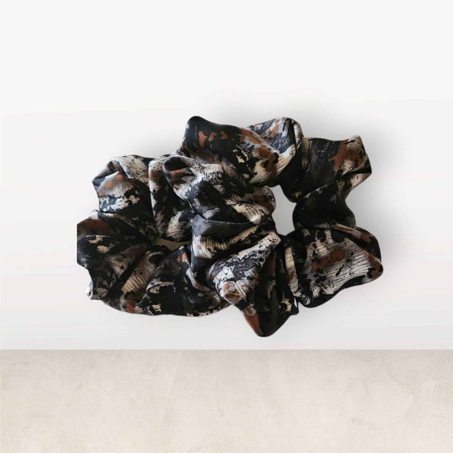 Handmade Renée Elegant Satin Print Scrunchie | Soft large acrunchie for an elegant, eye-catching look