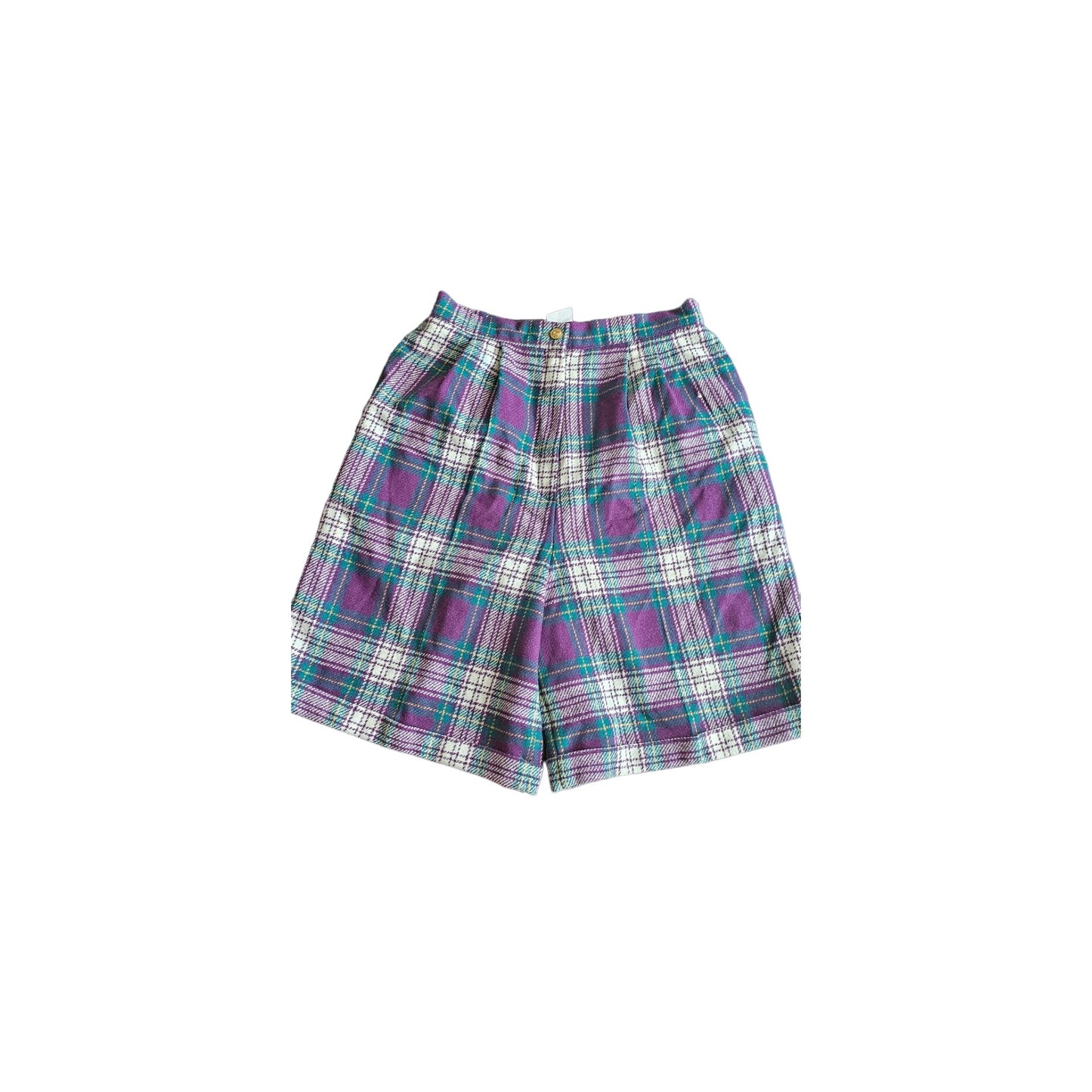 Vintage That's Me Wool Blend Purple & Green Tartan Plaid Casual Shorts