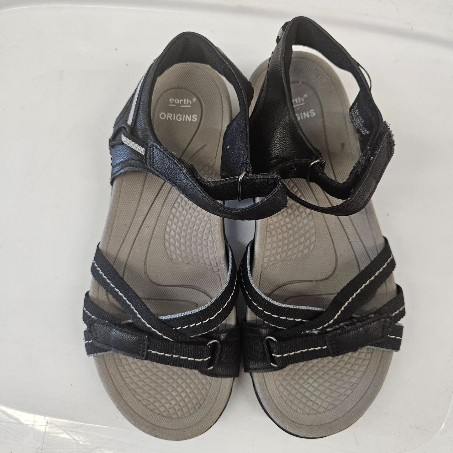 Earth Origins Women's Sport Sandals Size 8 Black & Gray Adjustable Straps Comfortable Footbed Casual & Outdoor Wear