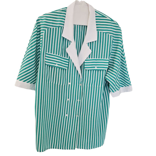 Vintage Elite Stripe Button Down Shirt with Shoulder Pads