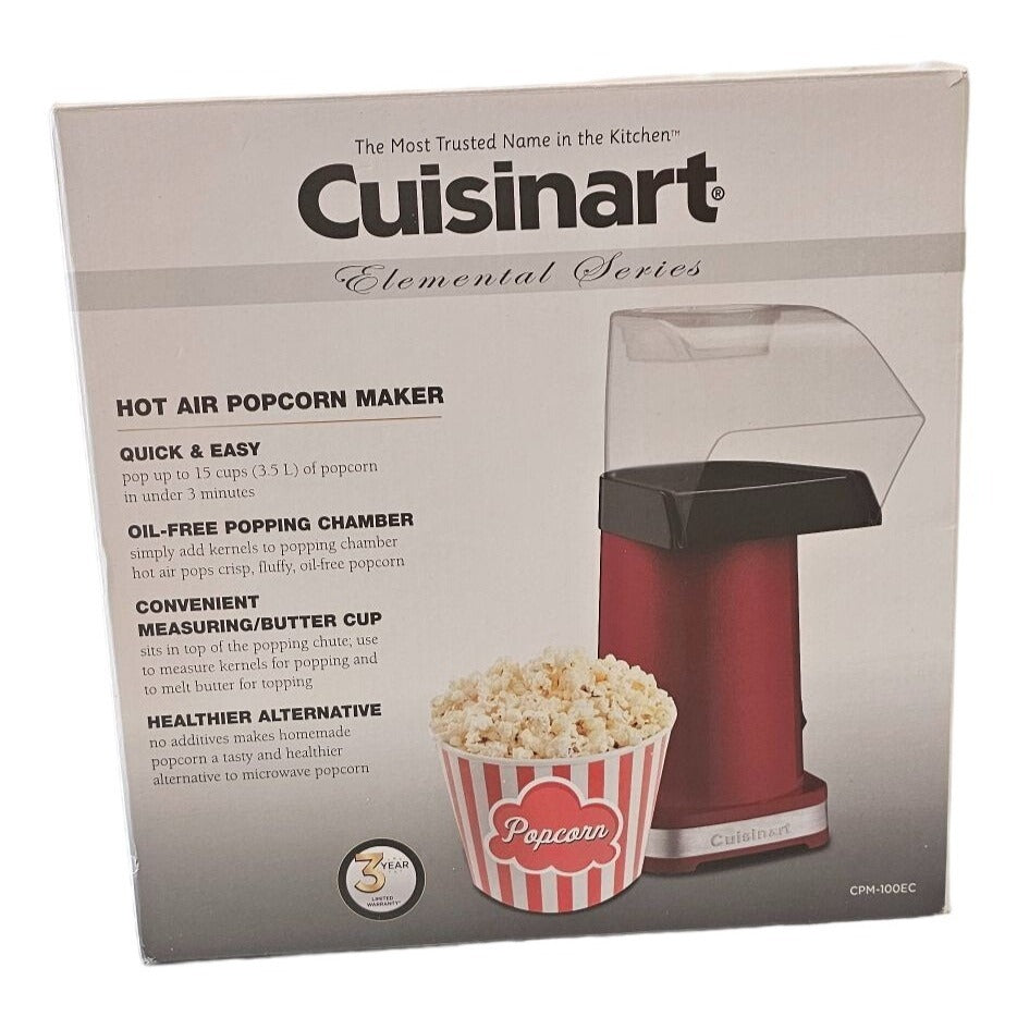 Cuisinart Hot Air Popcorn Maker CPB-300P1 3.5L Quick & Easy Oil-Free BPA-Free Red