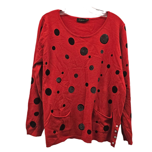 Gca Red Long-Sleeve Polka Dot Sweater With Pockets & Decorative Buttons