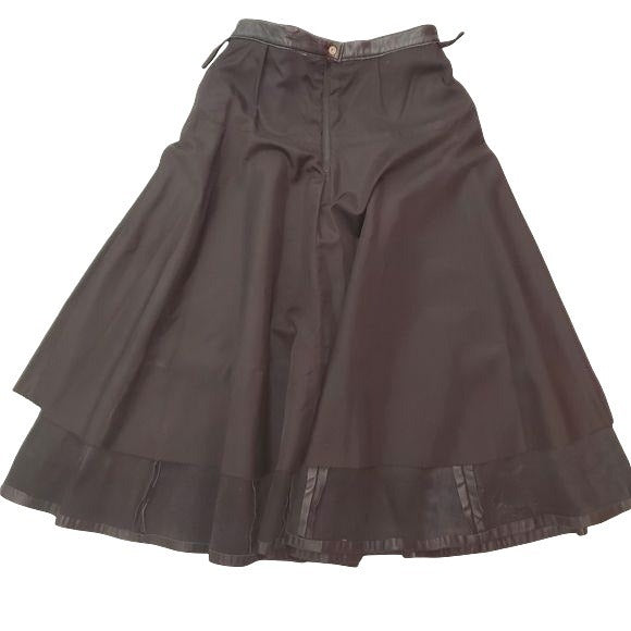 Vintage Leather Textured Flared Hem Skirt