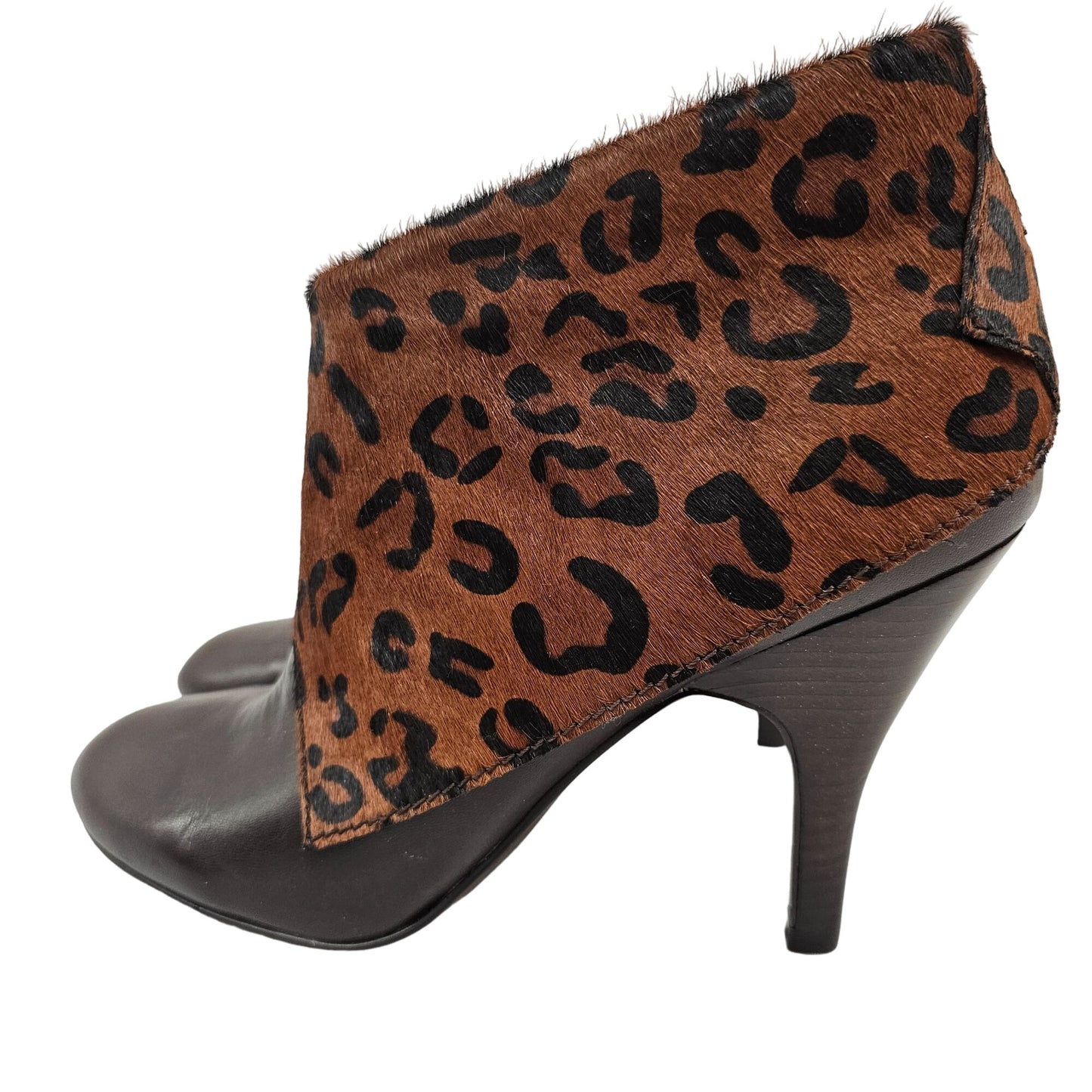 Nine West Women's Nwzelman Brown Leather, Fur & Leopard Print Ankle Boots Size 10M