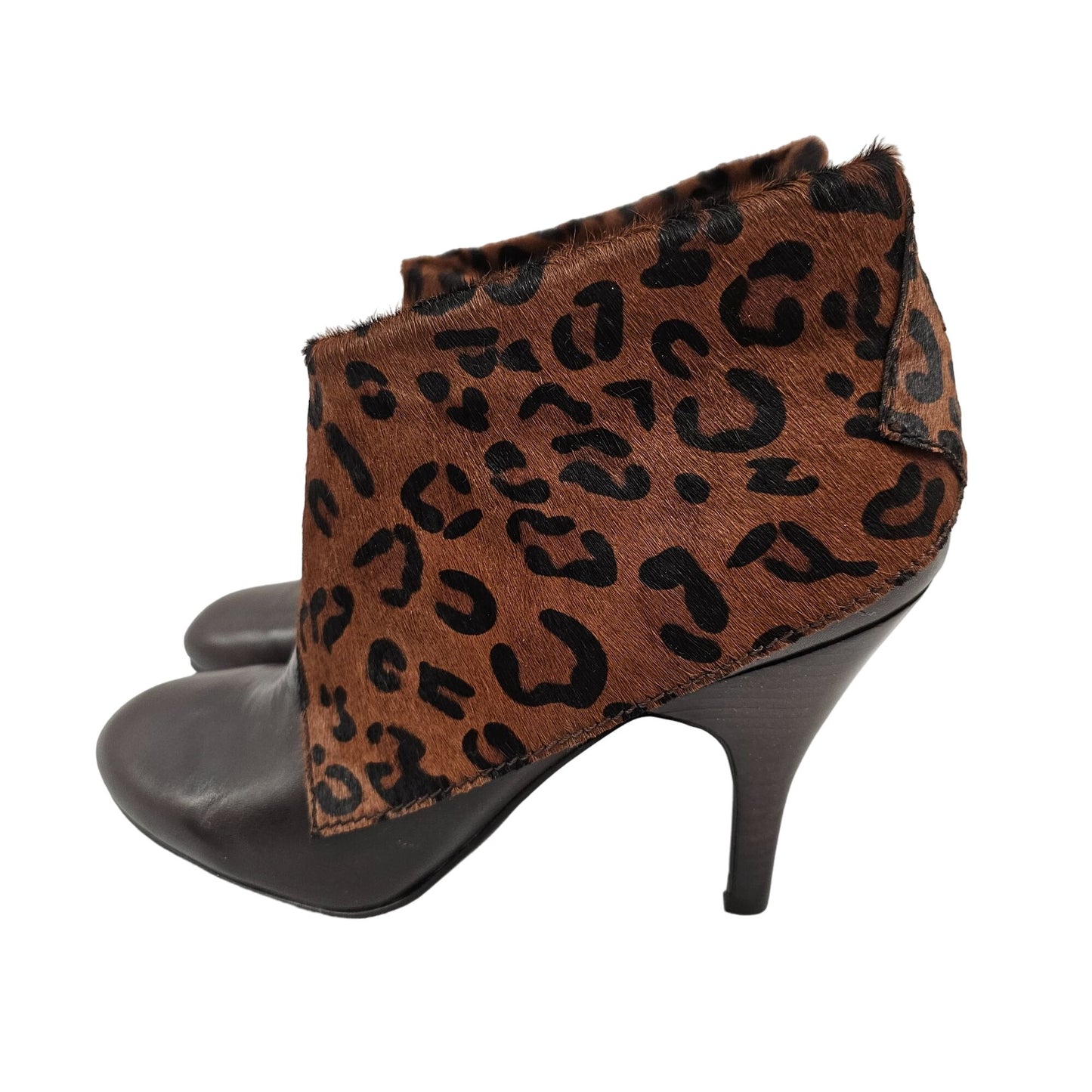 Nine West Women's Nwzelman Brown Leather, Fur & Leopard Print Ankle Boots Size 10M