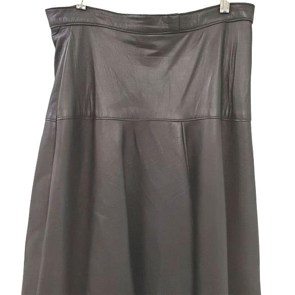 Vintage Leather Textured Flared Hem Skirt