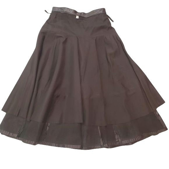 Vintage Leather Textured Flared Hem Skirt