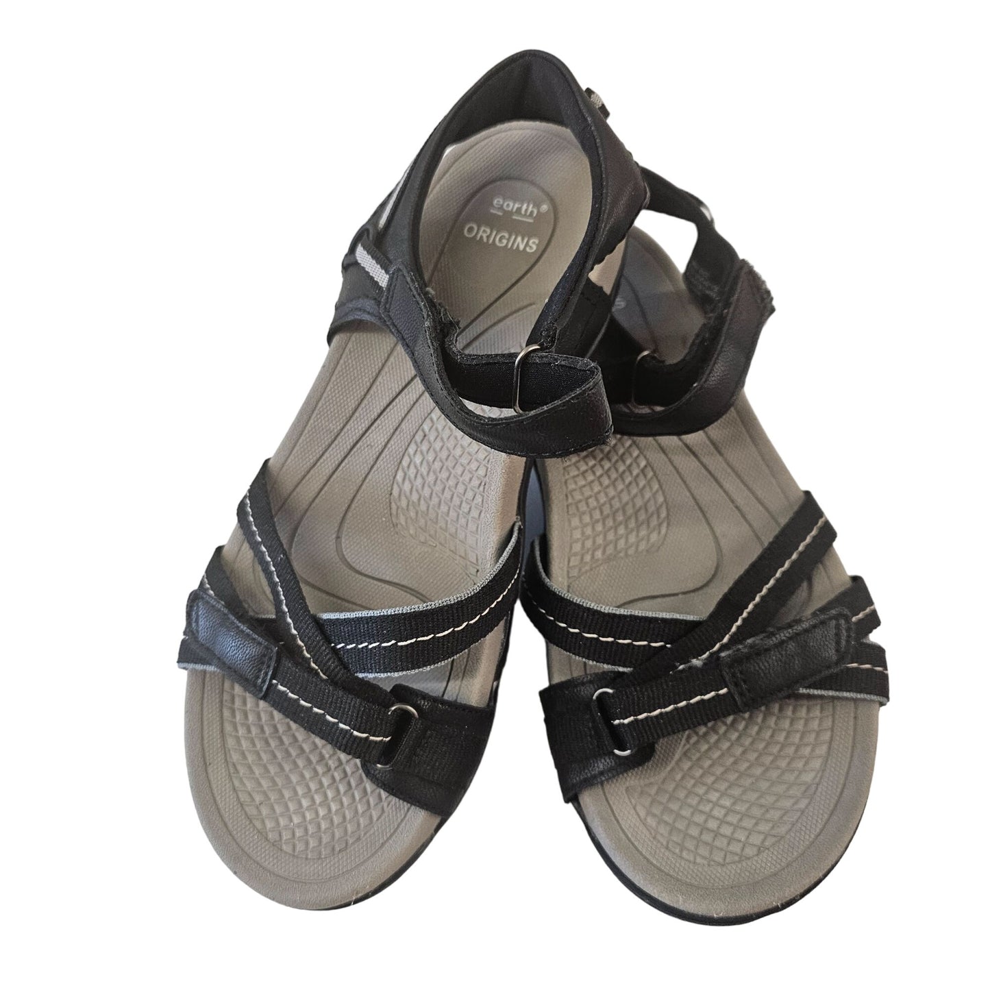 Earth Origins Women's Sport Sandals Size 8 Black & Gray Adjustable Straps Comfortable Footbed Casual & Outdoor Wear