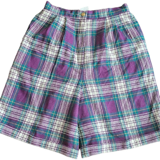 Vintage That's Me Wool Blend Purple & Green Tartan Plaid Casual Shorts