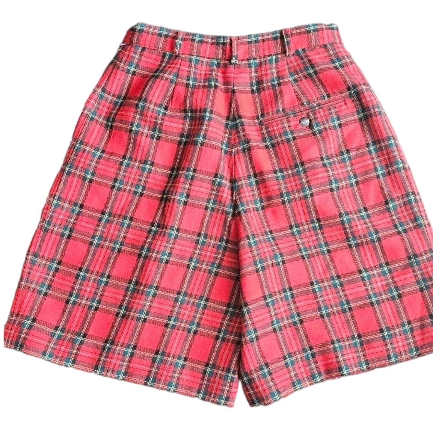 Vintage Amanda Smith Pure Wool Red Tartan Plaid Casual Shorts