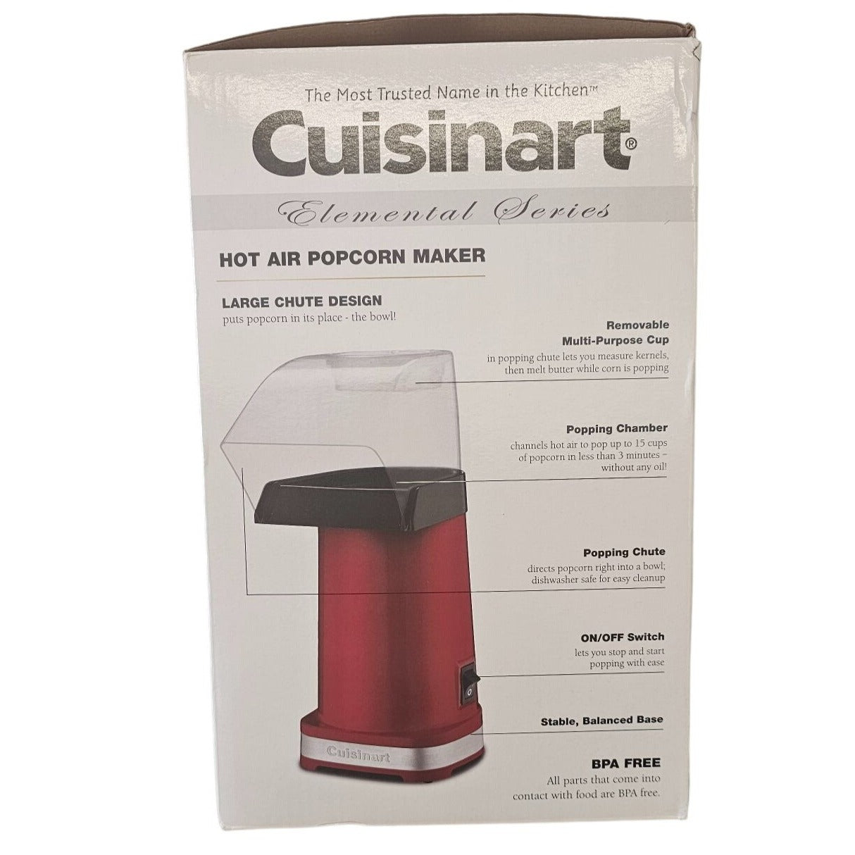 Cuisinart Hot Air Popcorn Maker CPB-300P1 3.5L Quick & Easy Oil-Free BPA-Free Red