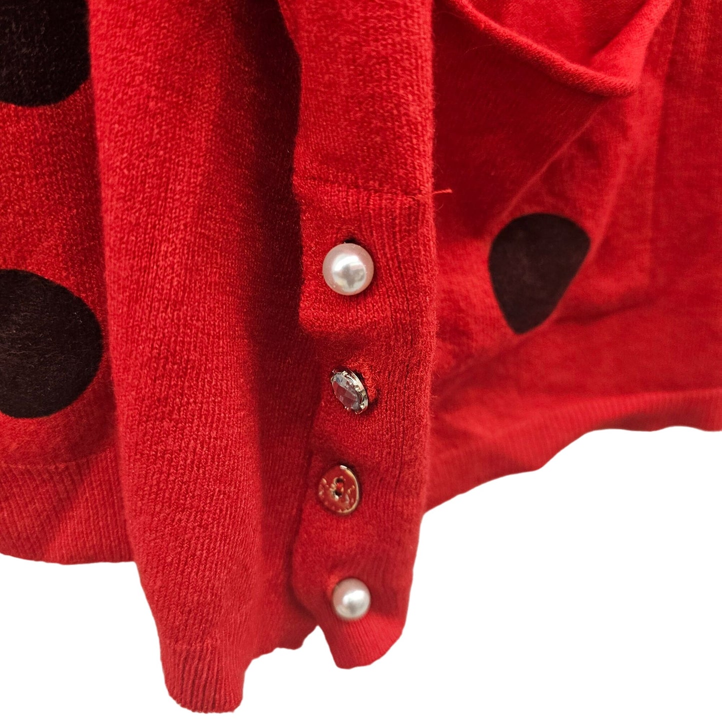 Gca Red Long-Sleeve Polka Dot Sweater With Pockets & Decorative Buttons