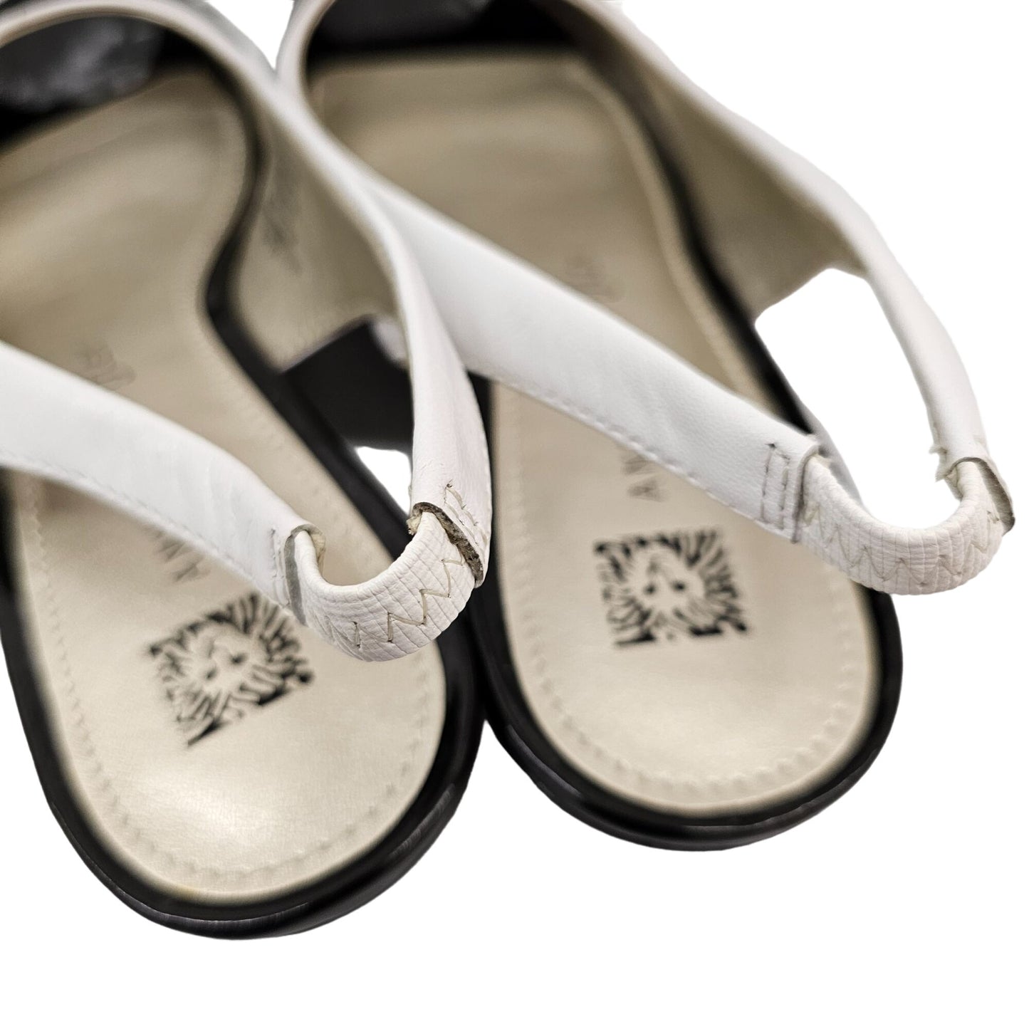 Anne Klein iFlex Aklusita 9M White & Black Leather Slingback Heels With Crystal Embellishments