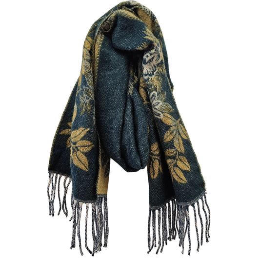 Vintage 1990s Cashmink Scarf With Floral & Leaf Pattern