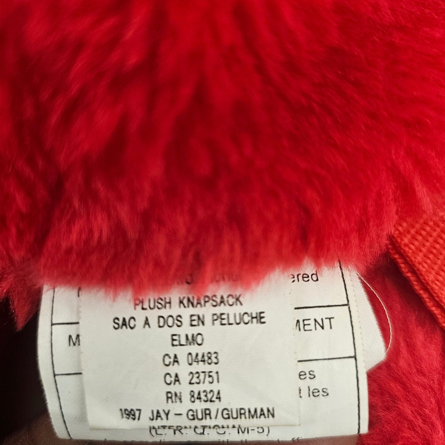 1997 Jim Henson Plush Elmo Backpack Knapsack With Adjustable Straps Red