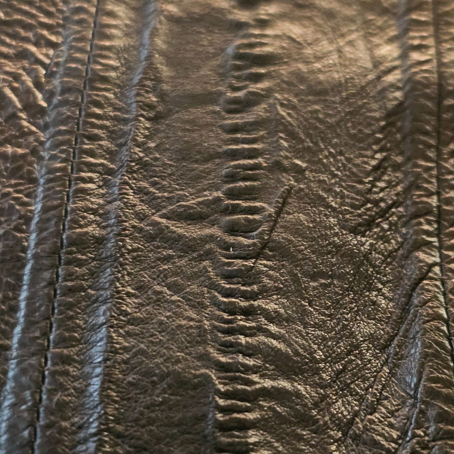 Vintage Eel Skin Genuine Leather Brown Handbag With Double Handles & Zip Closure