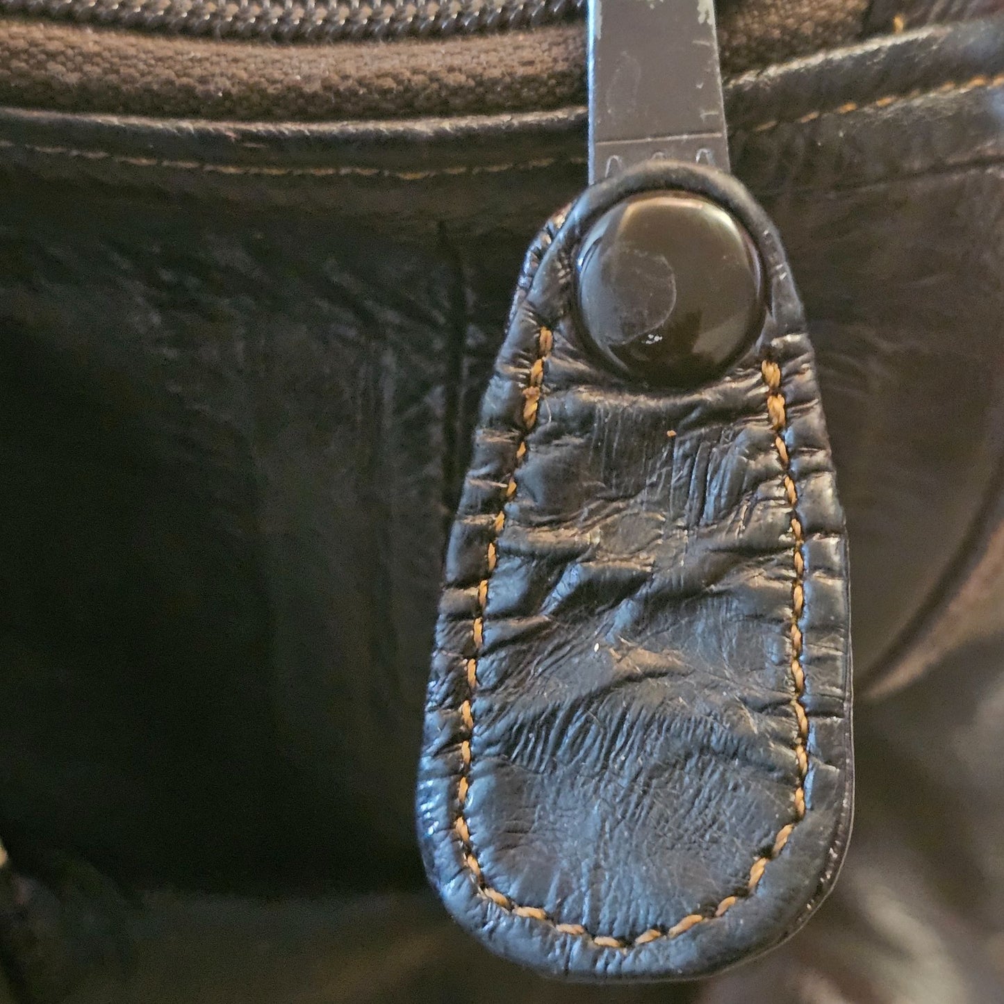 Vintage Eel Skin Genuine Leather Brown Handbag With Double Handles & Zip Closure