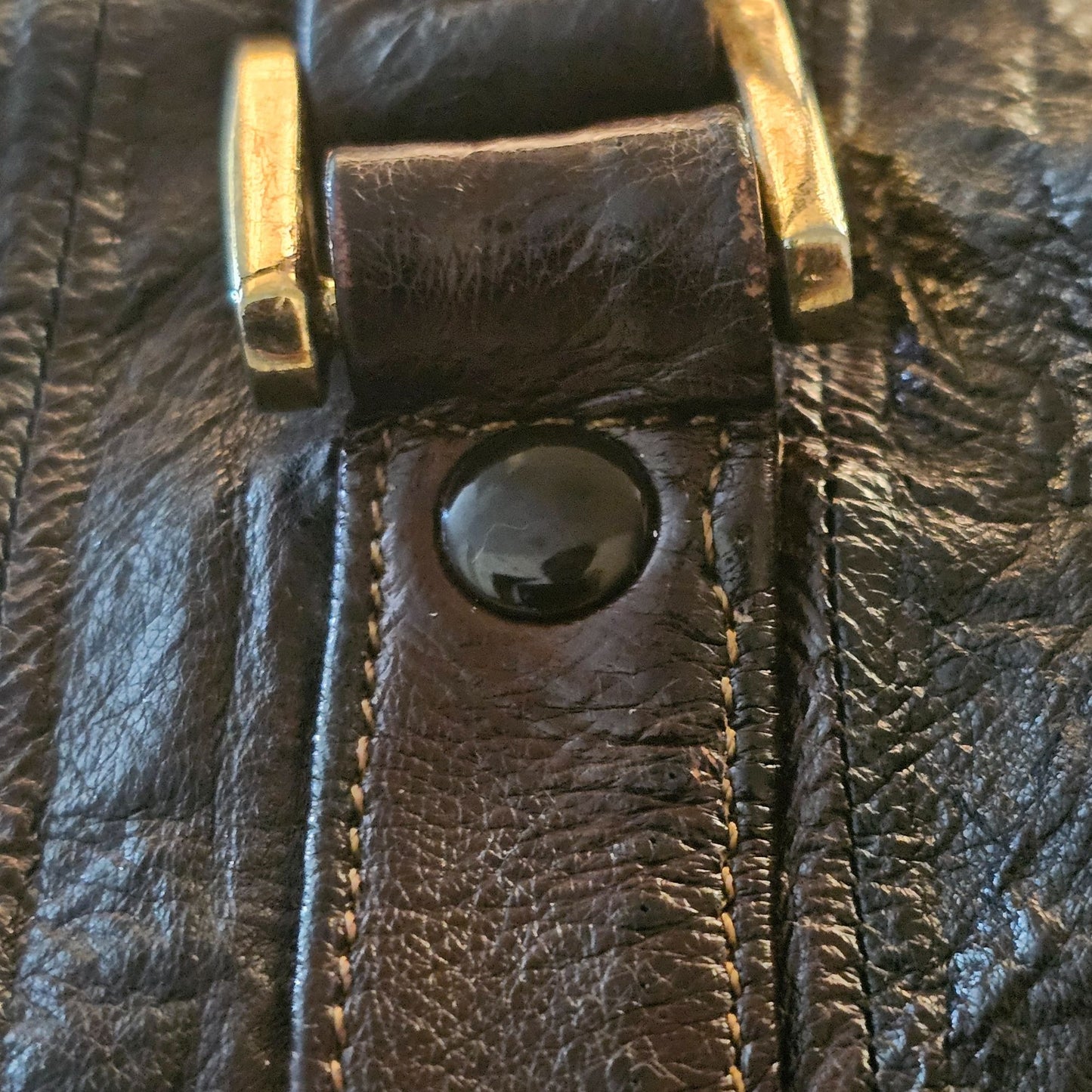 Vintage Eel Skin Genuine Leather Brown Handbag With Double Handles & Zip Closure