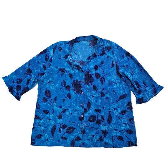 Reitman's Womens Blue Floral Flutter Sleeve Blouse Size 22