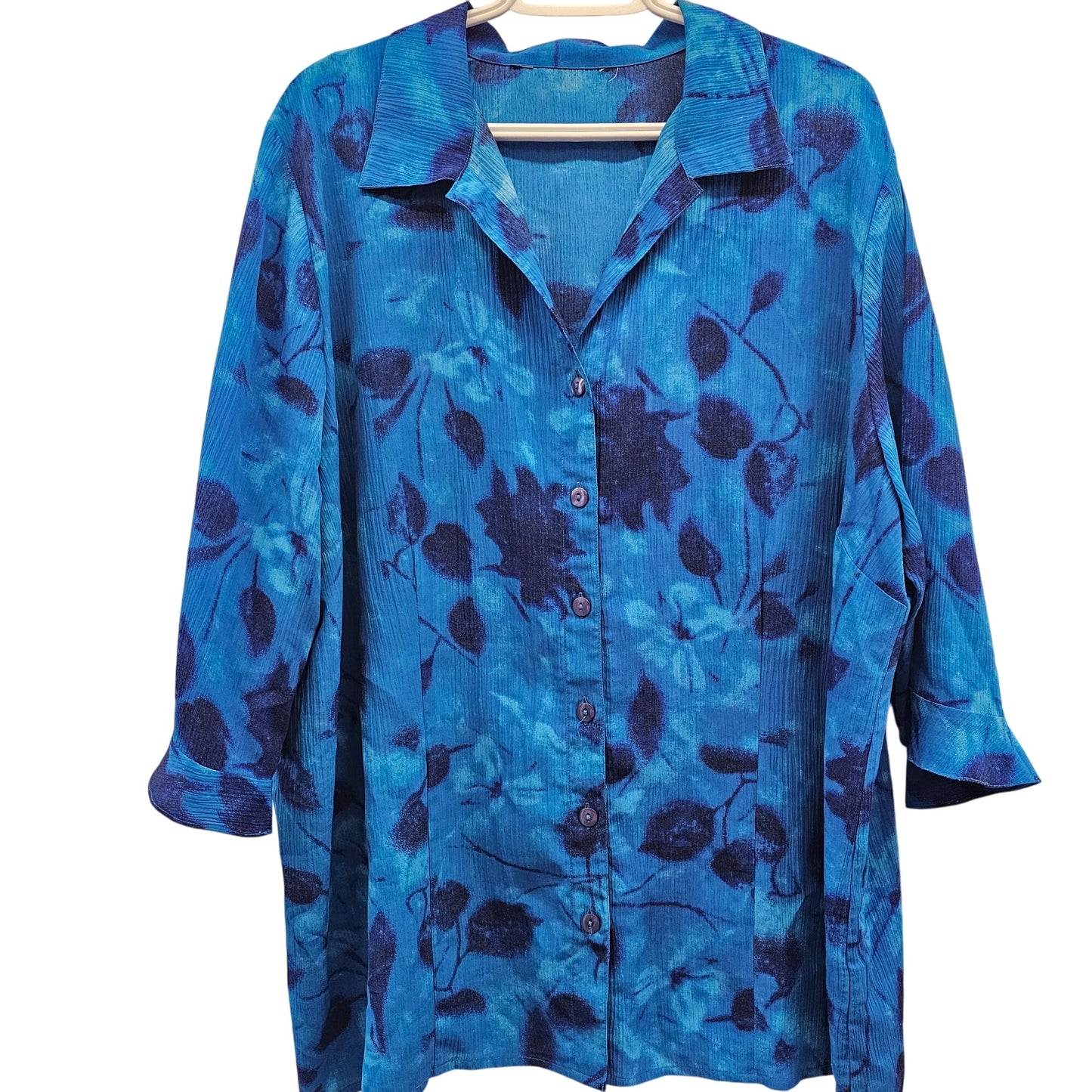 Reitman's Womens Blue Floral Flutter Sleeve Blouse Size 22