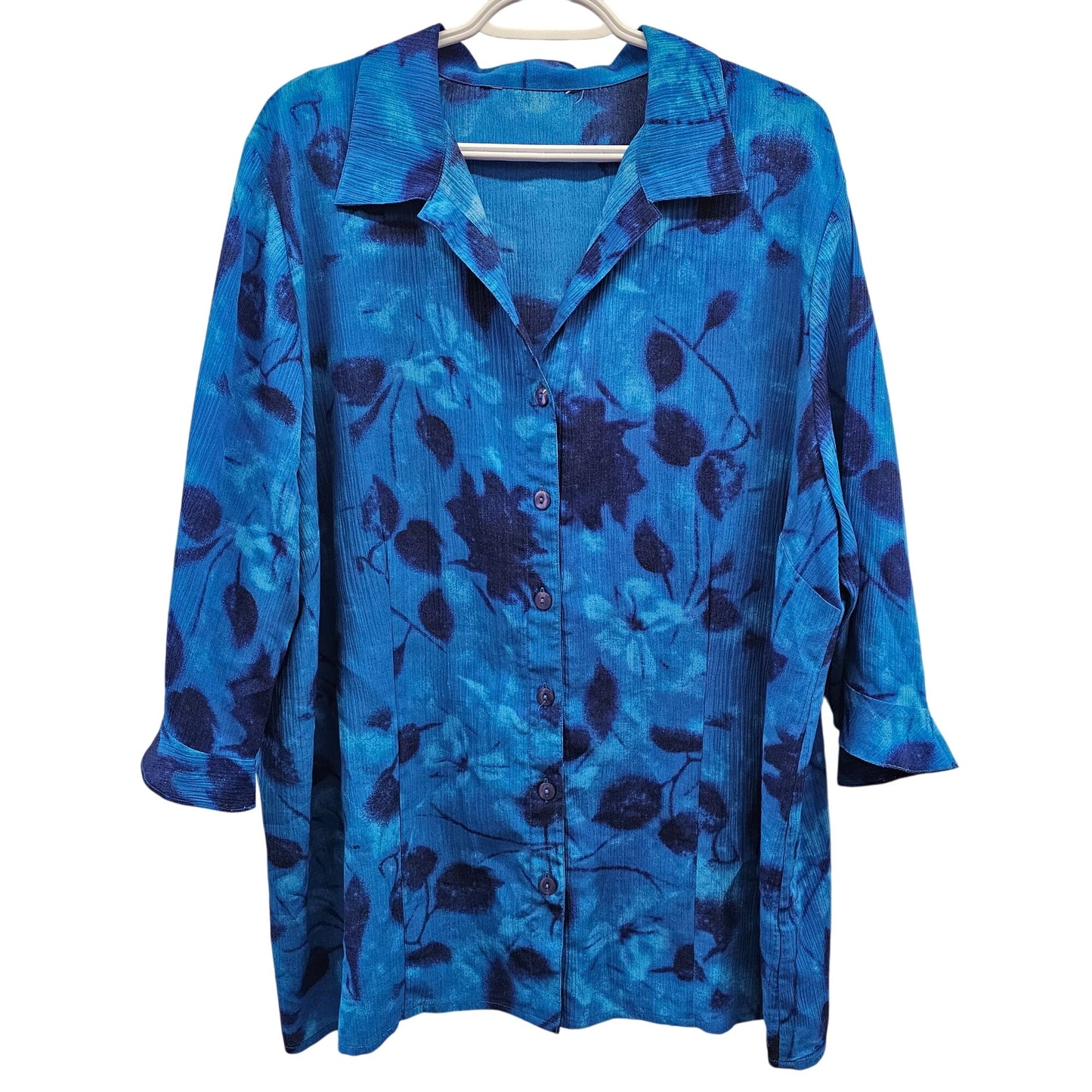 Reitman's Womens Blue Floral Flutter Sleeve Blouse Size 22