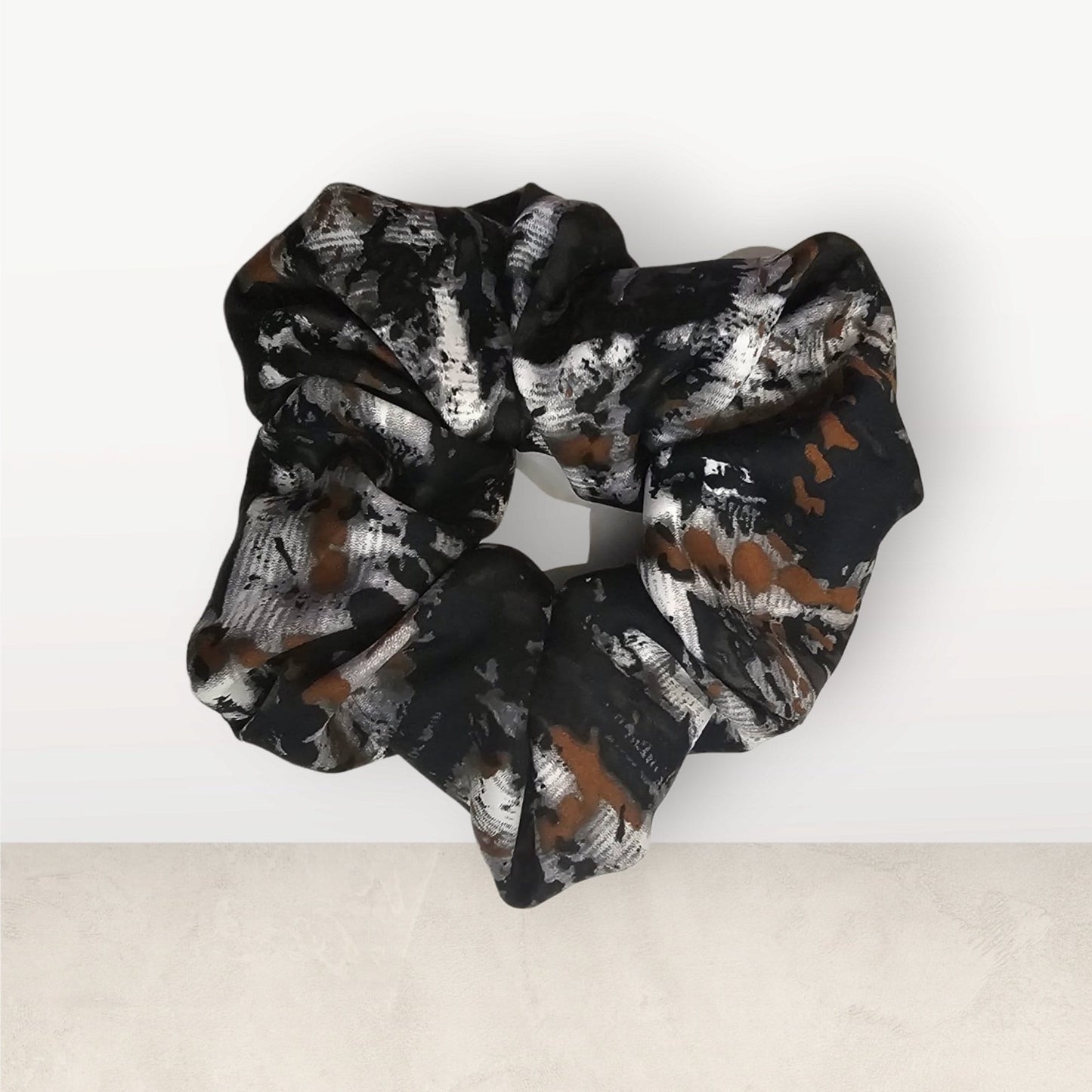 Handmade Renée Elegant Satin Print Scrunchie | Soft large acrunchie for an elegant, eye-catching look