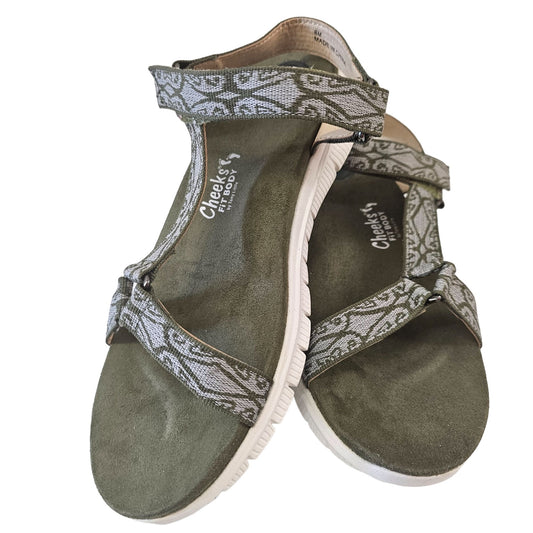 Cheeks Fit Body By Tony Little Women’s Sandals  8M  Green & Gray Geometric Pattern