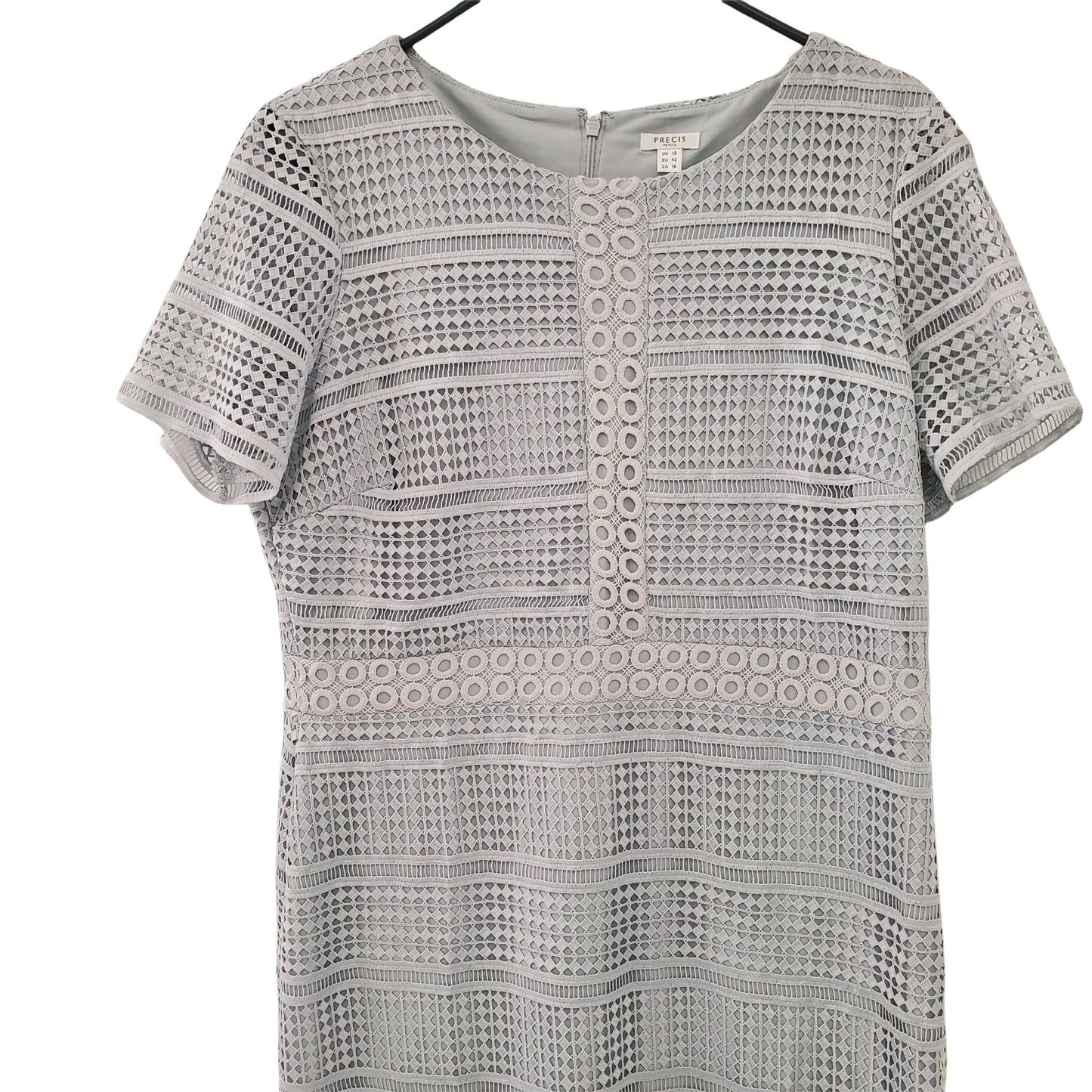 Precis Petite Short Sleeve Geometric embroidery overlay pattern dress