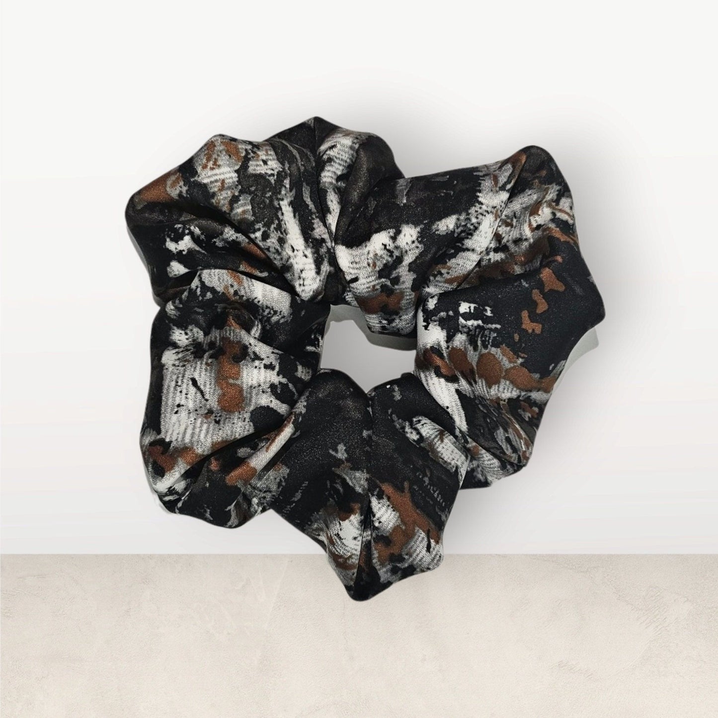 Handmade Renée Elegant Satin Print Scrunchie | Soft large acrunchie for an elegant, eye-catching look