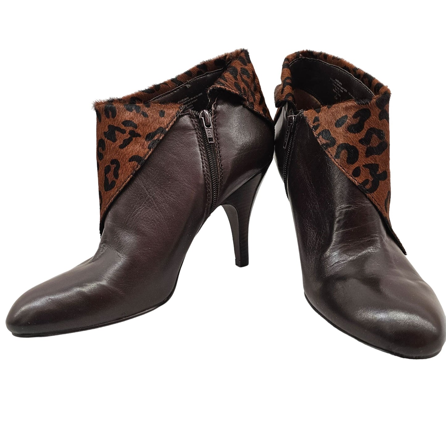 Nine West Women's Nwzelman Brown Leather, Fur & Leopard Print Ankle Boots Size 10M