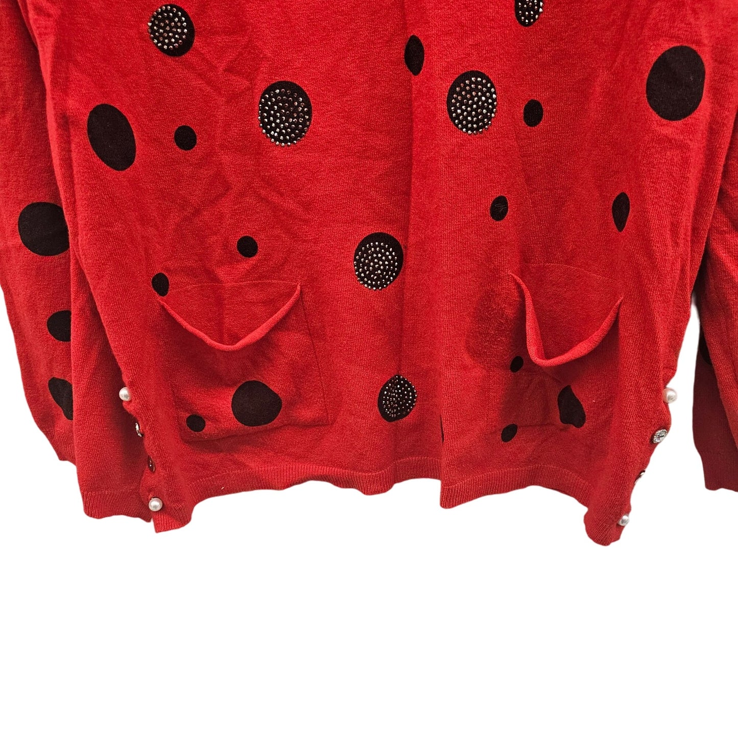 Gca Red Long-Sleeve Polka Dot Sweater With Pockets & Decorative Buttons