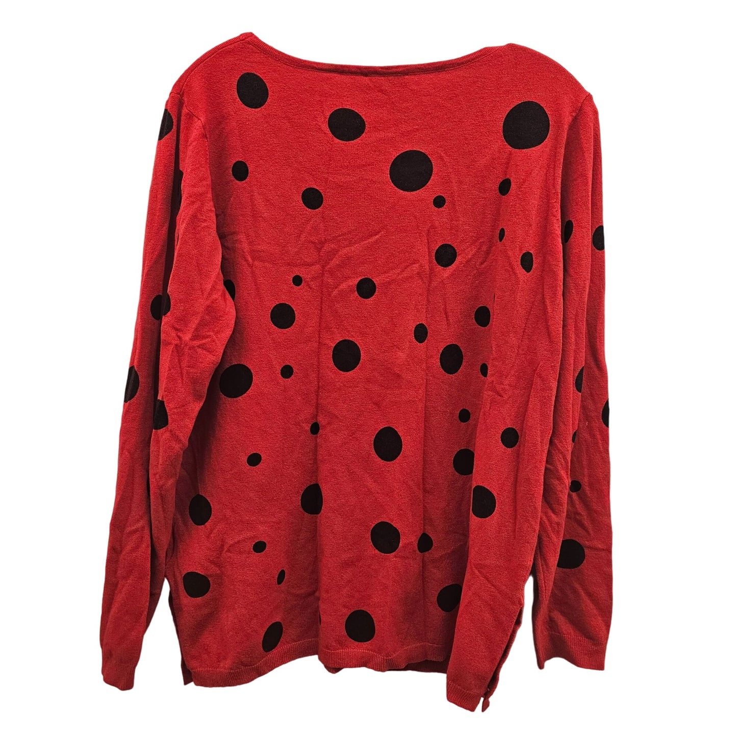 Gca Red Long-Sleeve Polka Dot Sweater With Pockets & Decorative Buttons