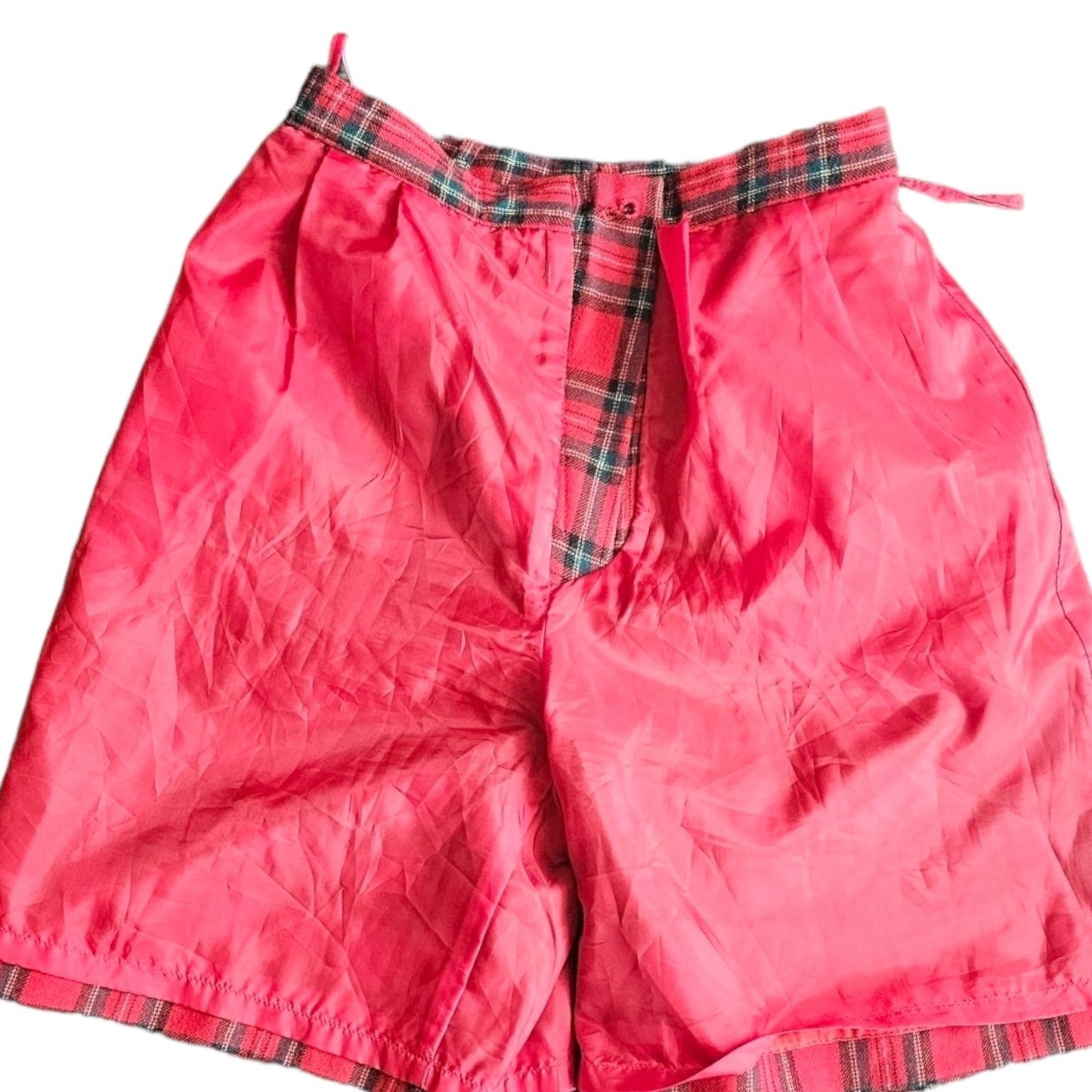 Vintage Amanda Smith Pure Wool Red Tartan Plaid Casual Shorts